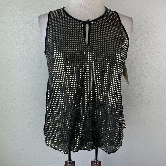 NWT Cunema Gold Sequined and Black Dress Tank Top Size M - Picture 1 of 9